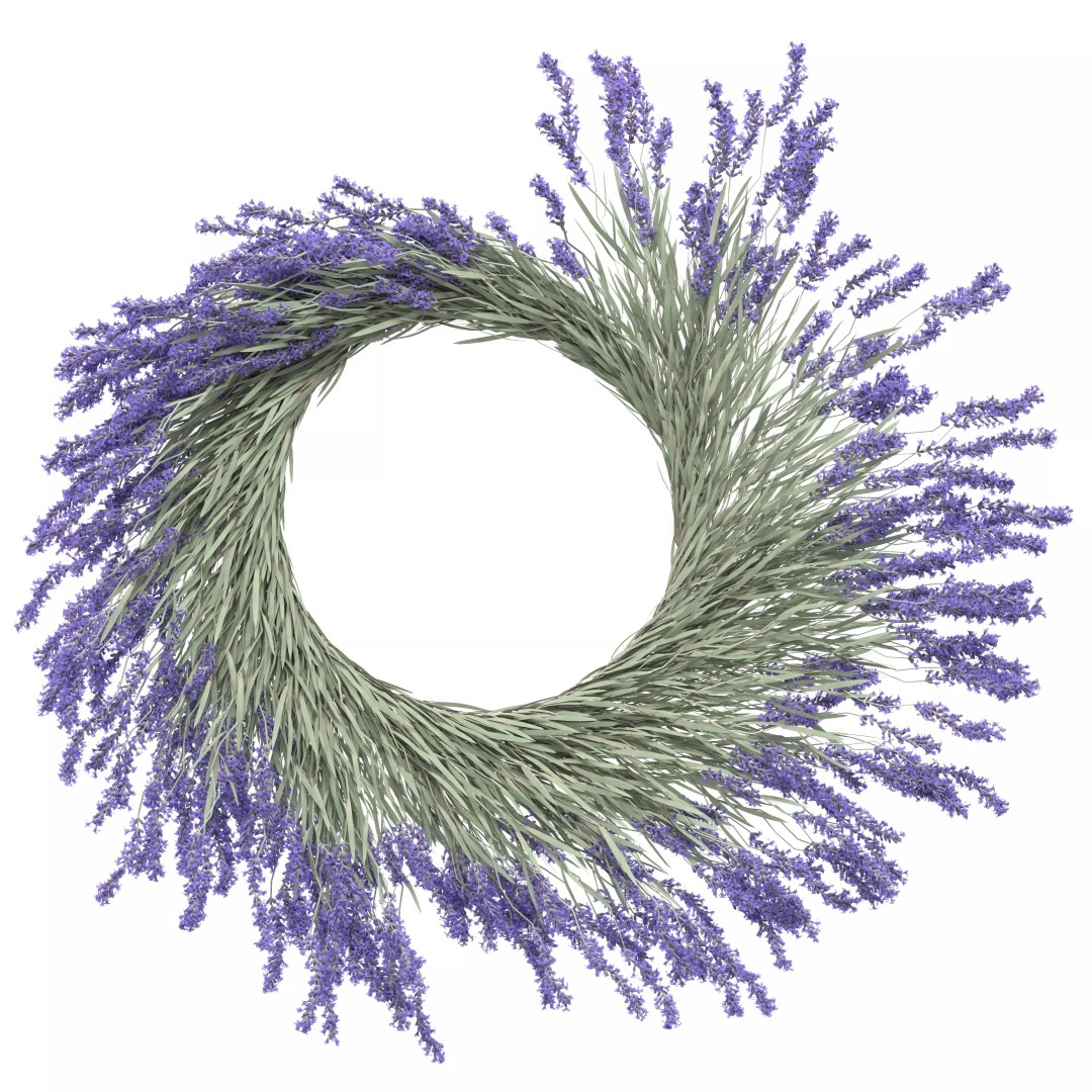 Lavender Wreath 3D Model – Decorative Floral Set with Candles, FBX - View 6