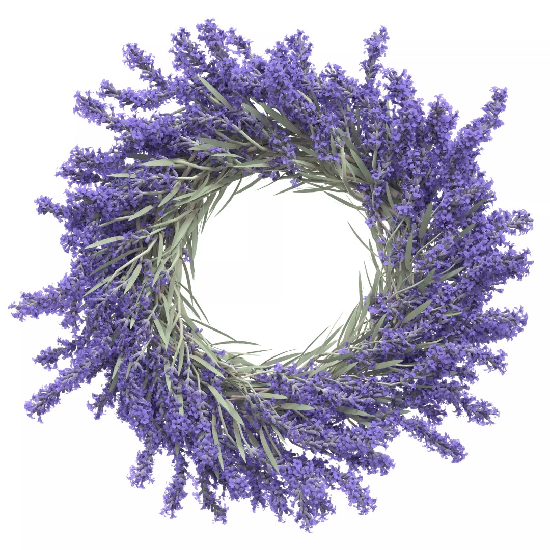 Lavender Wreath 3D Model – Decorative Floral Set with Candles, FBX - View 7