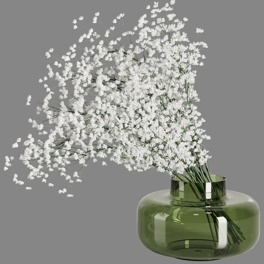 Baby Breath Bouquet 3D Model – Dry Flower Decoration, FBX, OBJ