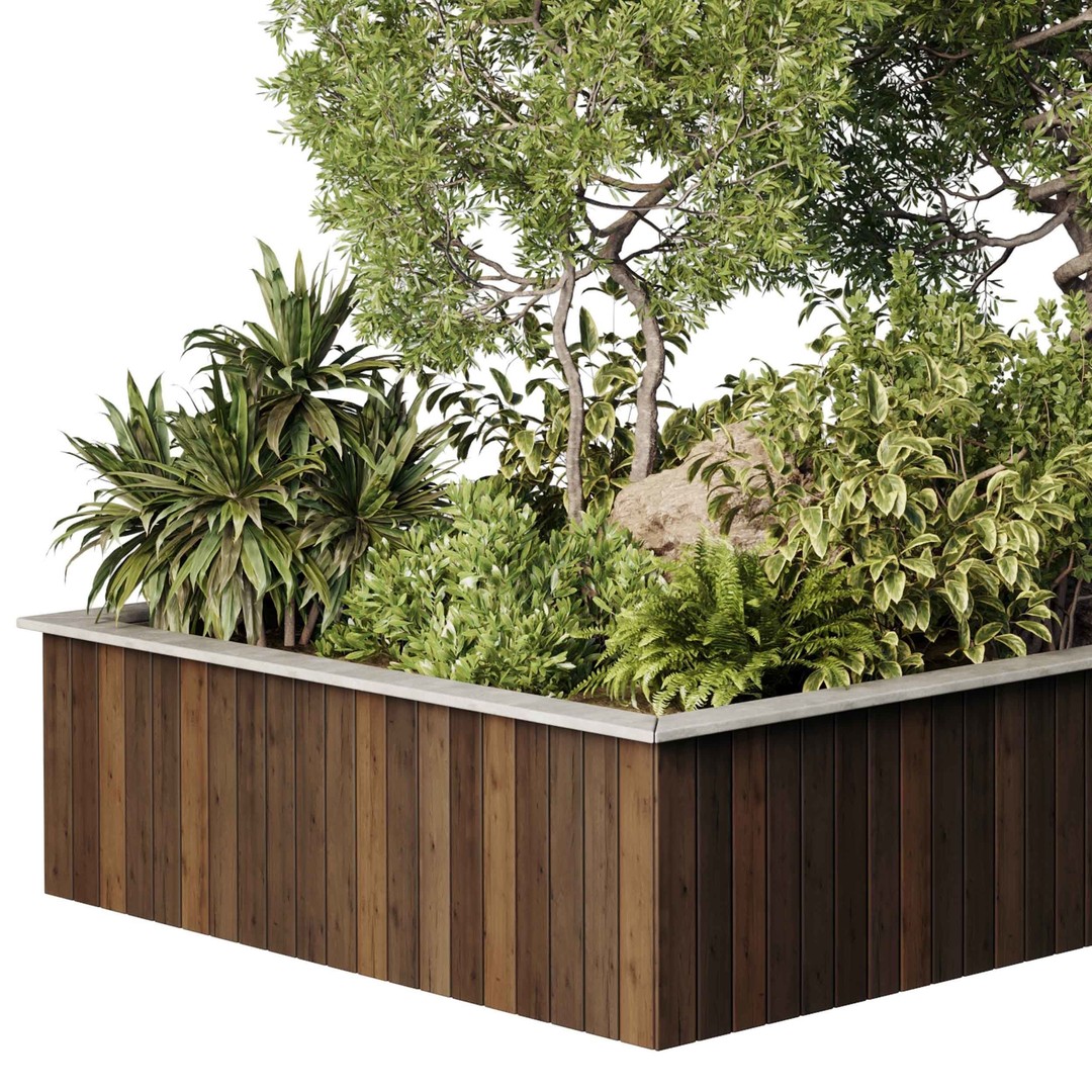 Garden Plants in Boxes 3D Model – Indoor Decorative PBR Asset - View 3