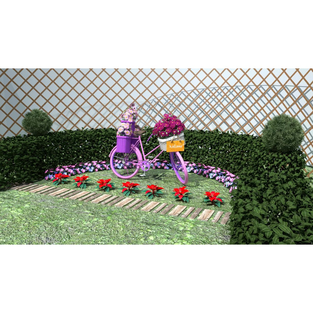 Garden Bicycle 3D Model – 1950s Style PBR Asset, FBX & GLB - View 3