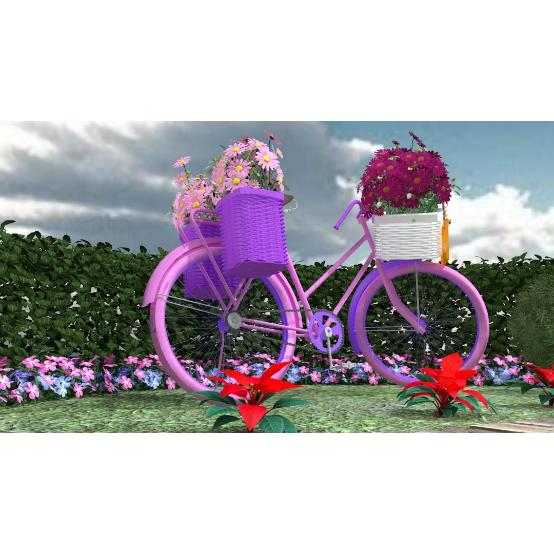 Garden Bicycle 3D Model – 1950s Style PBR Asset, FBX & GLB - View 5