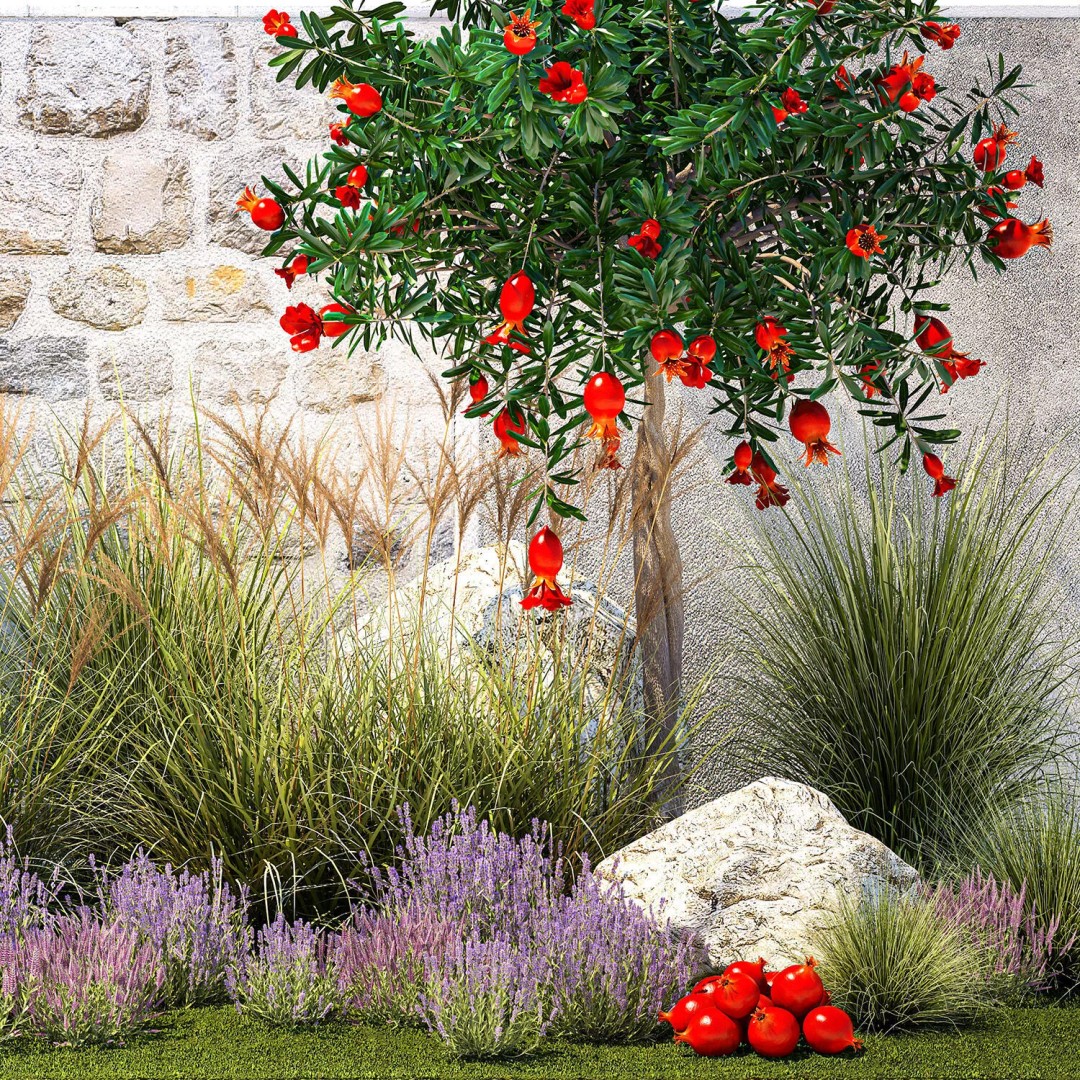 Garden with Lavender and Flowering Pomegranate Trees 3D Model – PBR Landscape Asset, FBX - View 14