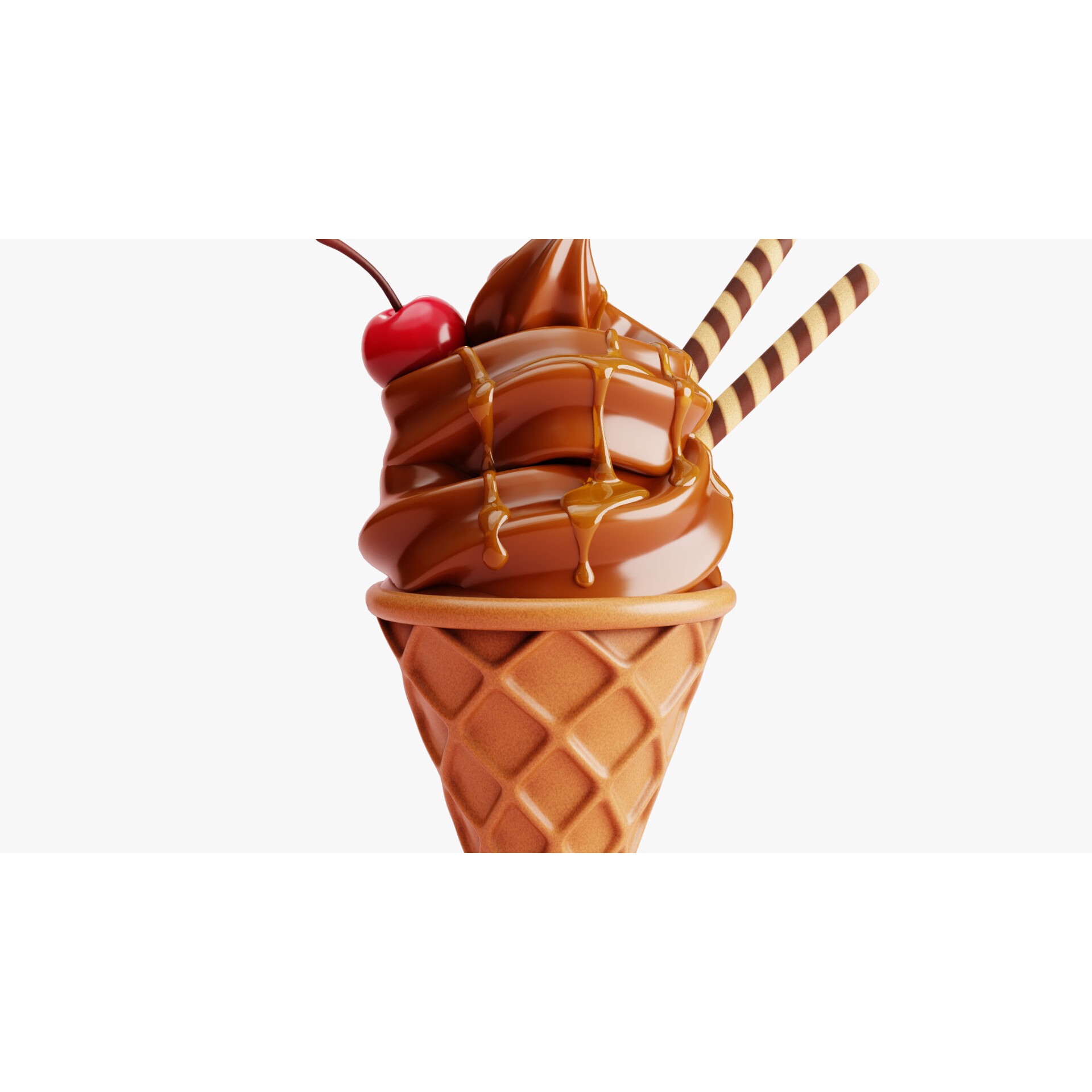 Chocolate Ice Cream Cone - Game-Ready 3D Model - View 5