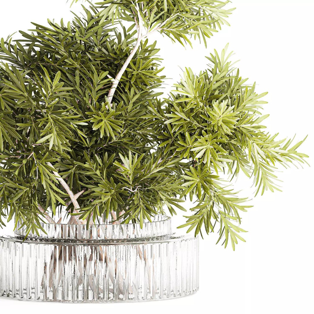 Realistic Flower Bouquet 3D Model – Decorative Greenery in Glass Vase - View 14