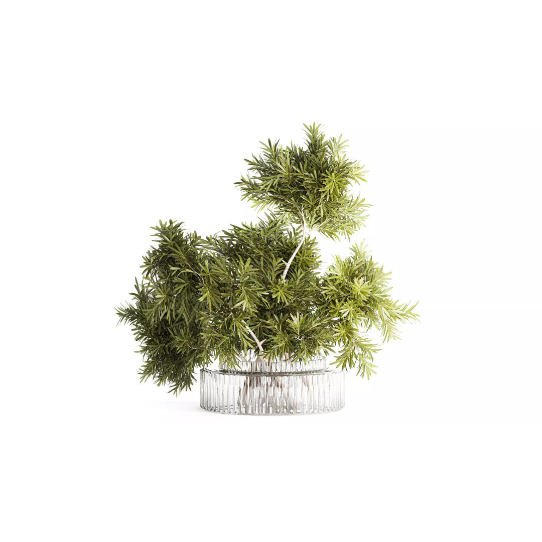 Realistic Flower Bouquet 3D Model – Decorative Greenery in Glass Vase - View 2
