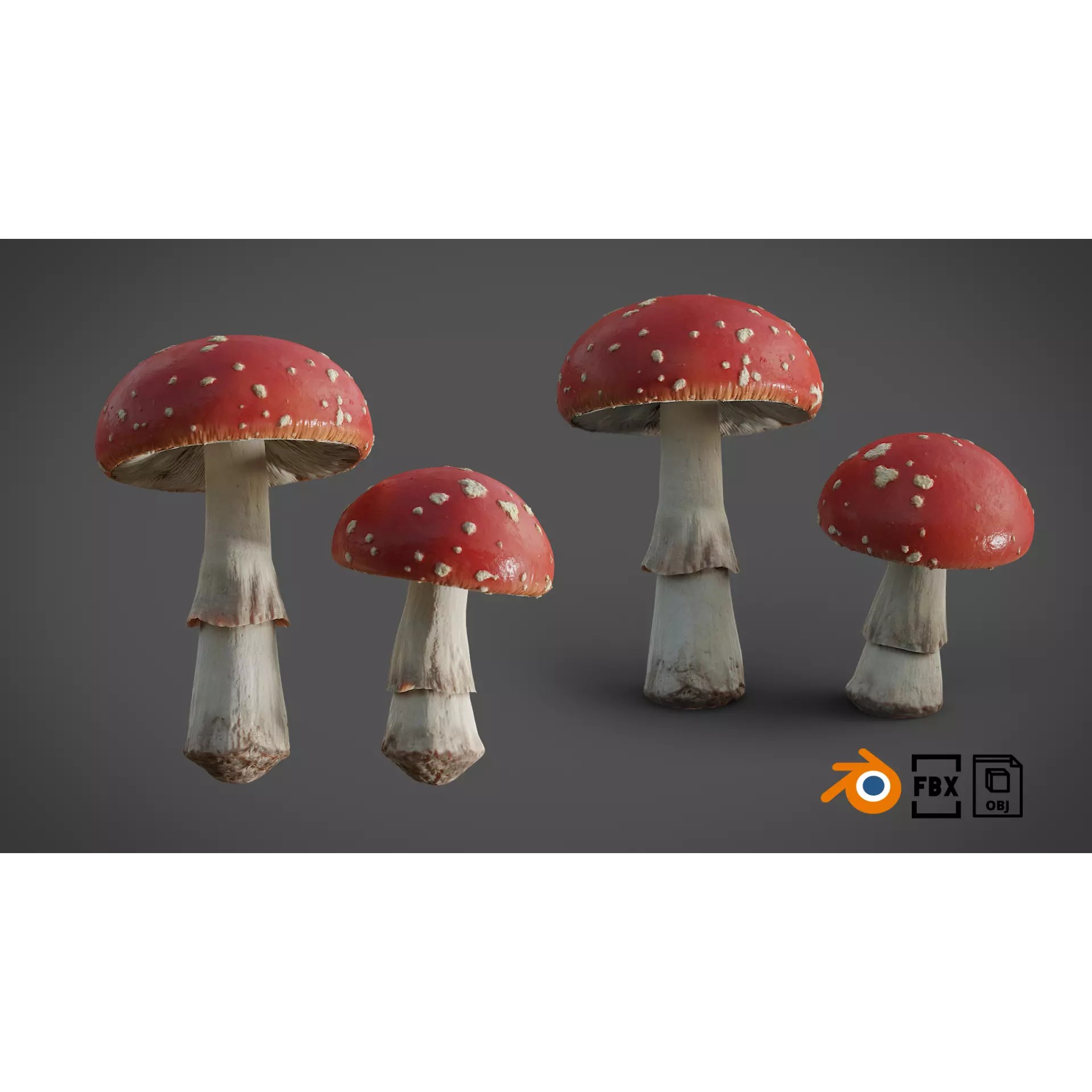 Mushrooms Fly Agaric - Animated PBR 3D Model - View 2