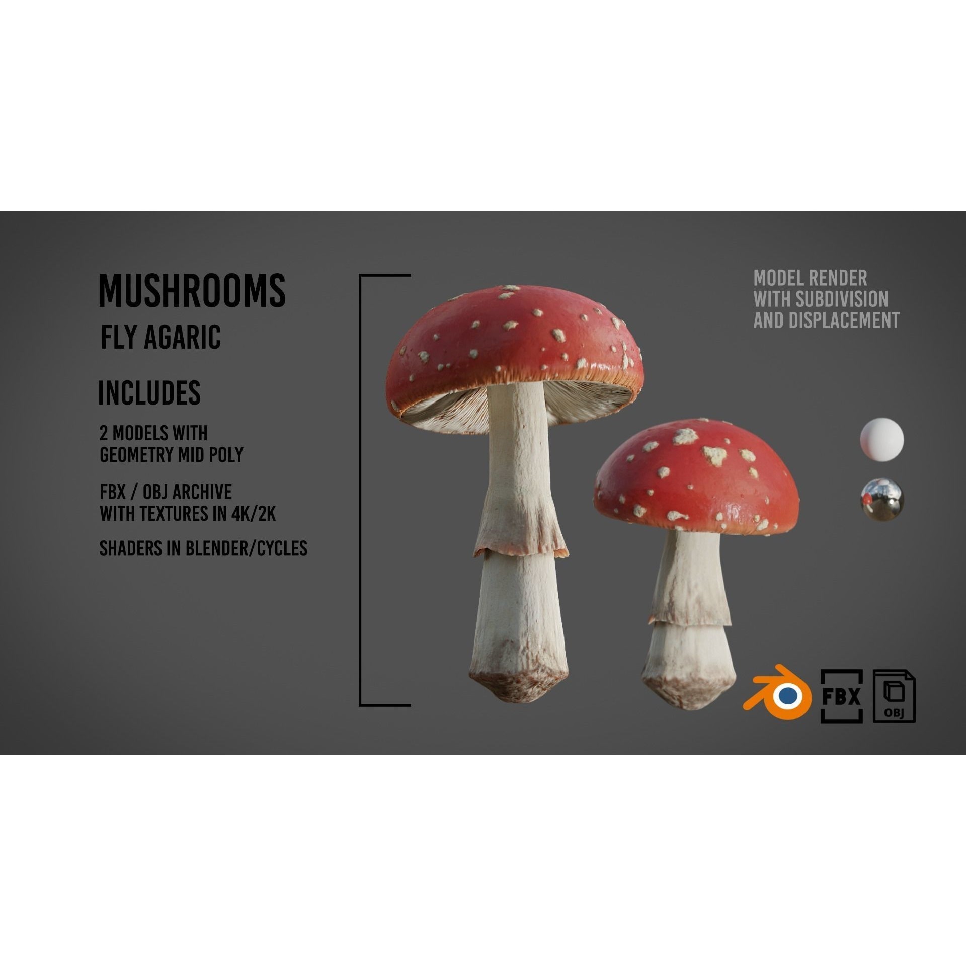 Mushrooms Fly Agaric - Animated PBR 3D Model - View 4
