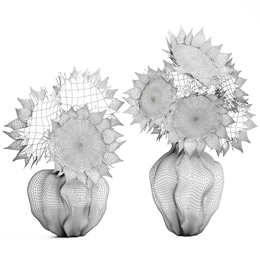 Sunflower Bouquet 3D Model – Modern Ceramic Vase Decor, FBX