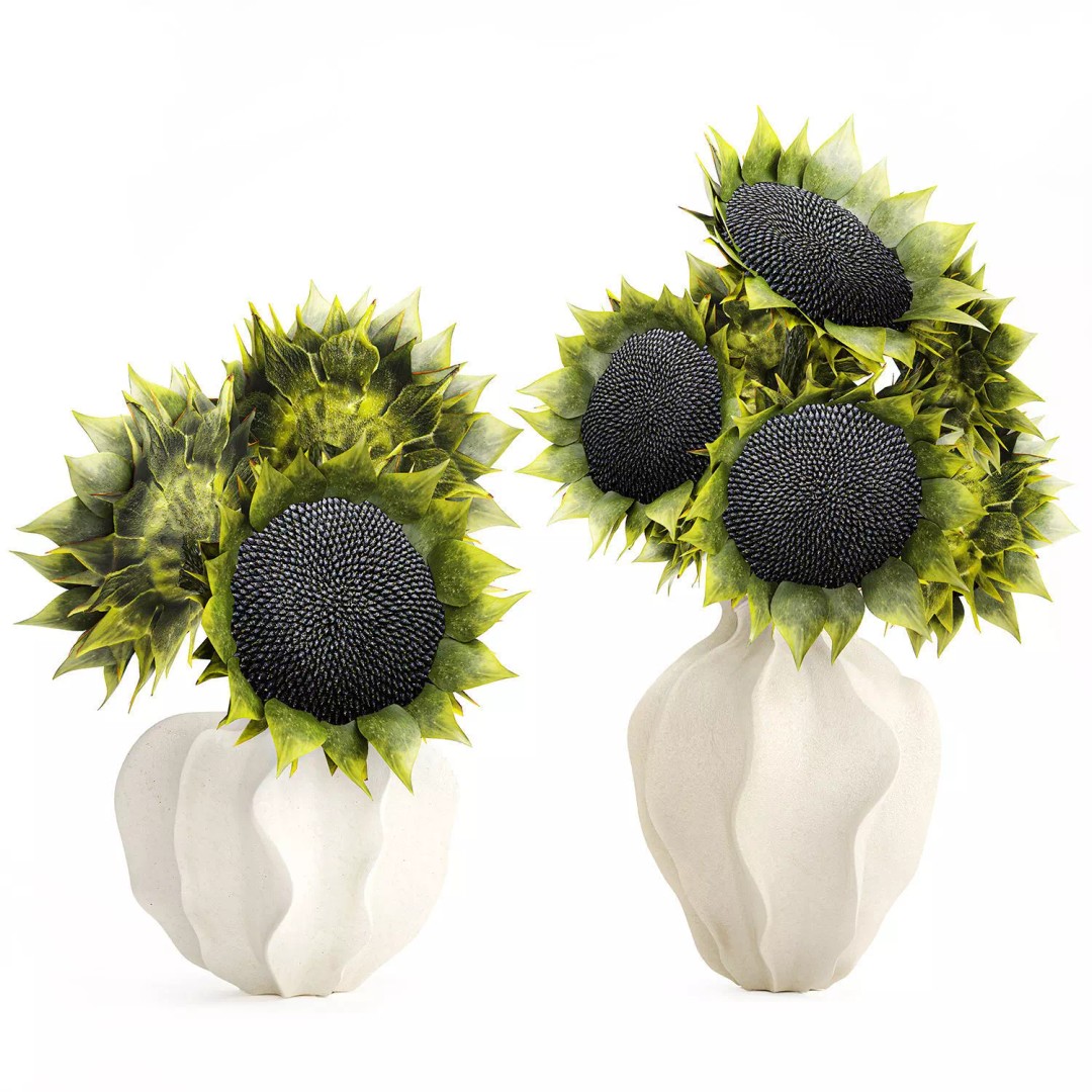 Sunflower Bouquet 3D Model – Modern Ceramic Vase Decor, FBX - View 10