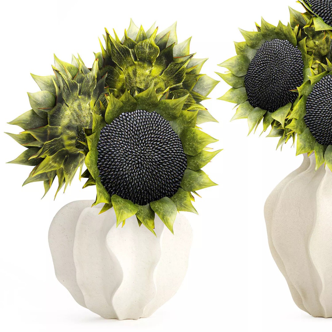 Sunflower Bouquet 3D Model – Modern Ceramic Vase Decor, FBX - View 13