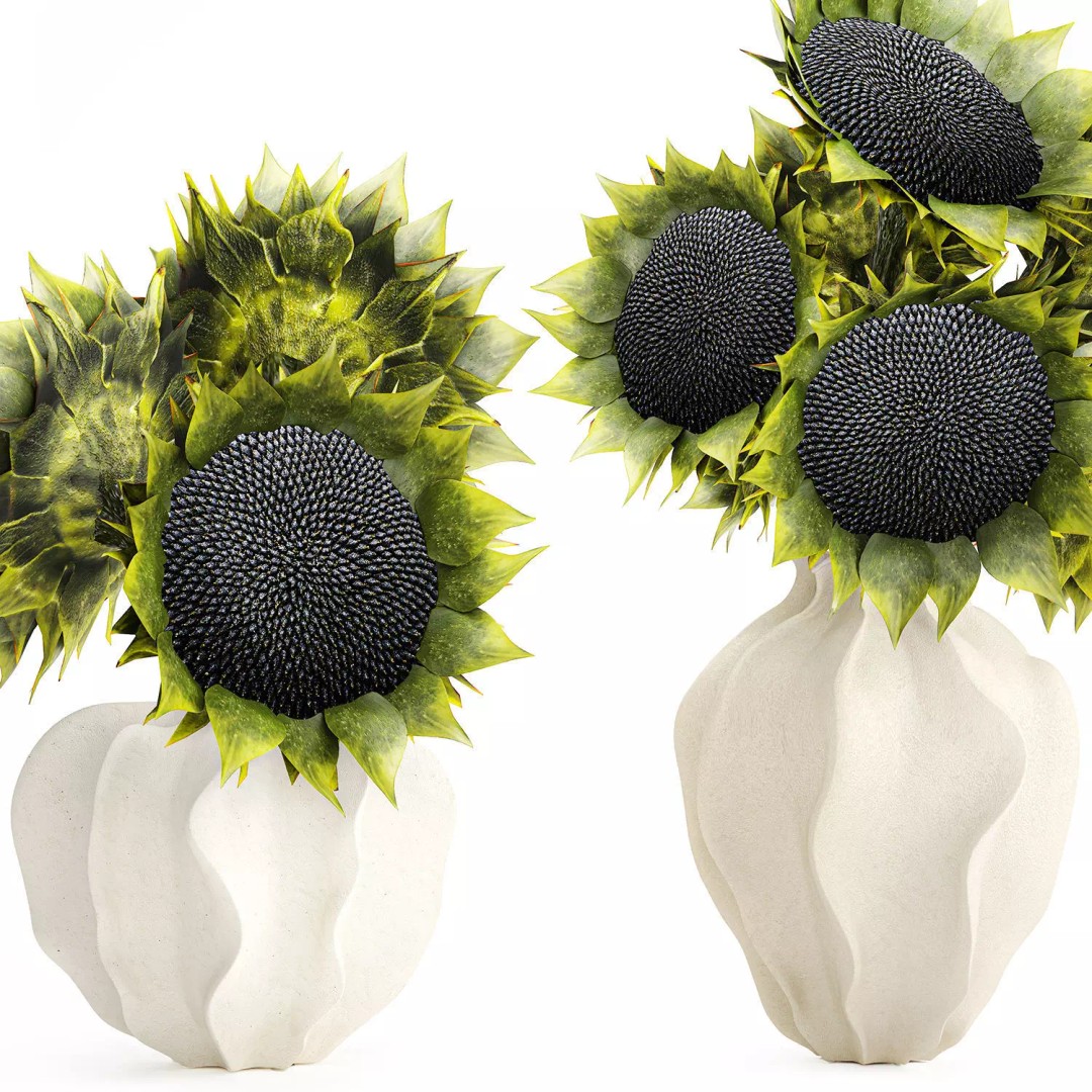 Sunflower Bouquet 3D Model – Modern Ceramic Vase Decor, FBX - View 15
