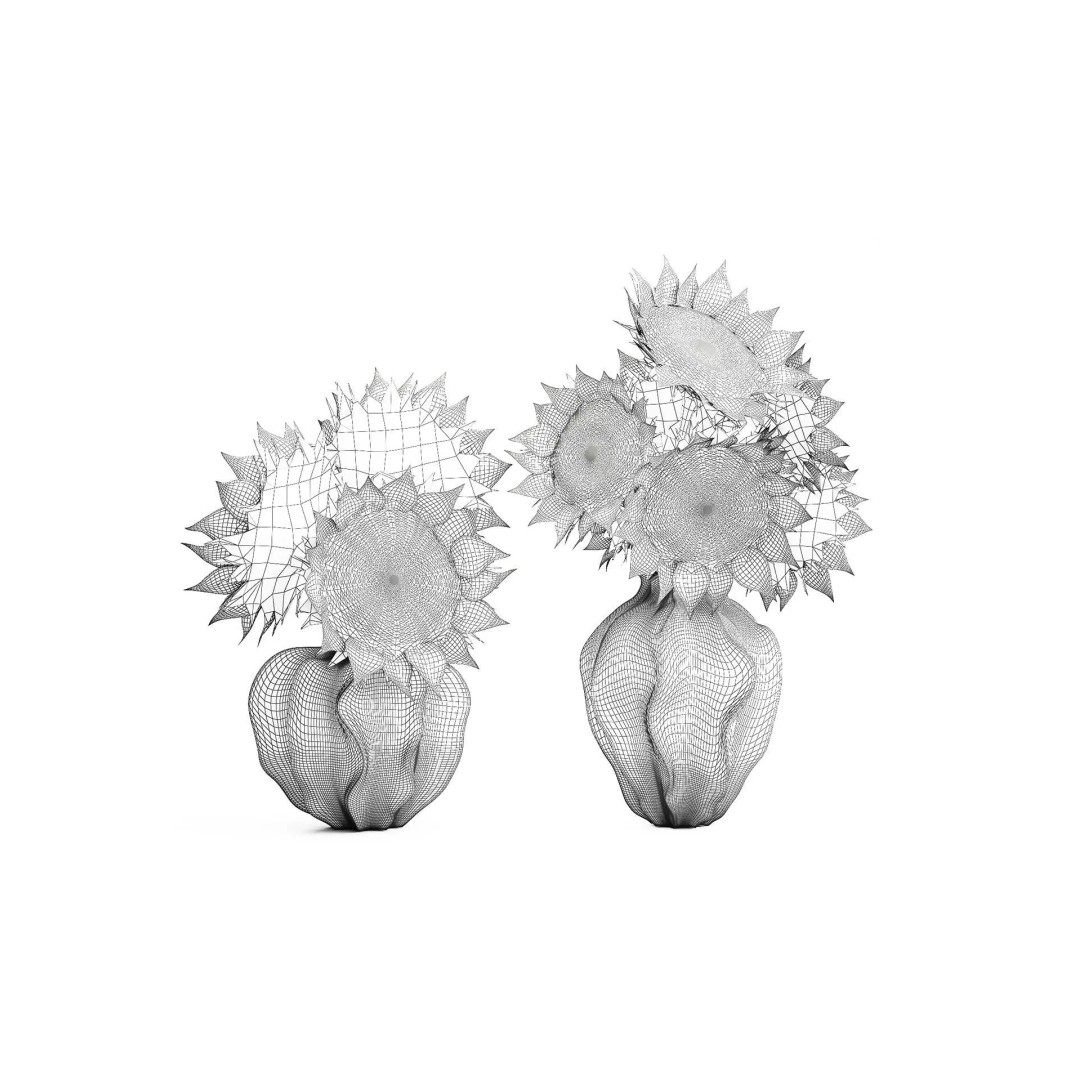 Sunflower Bouquet 3D Model – Modern Ceramic Vase Decor, FBX - View 9
