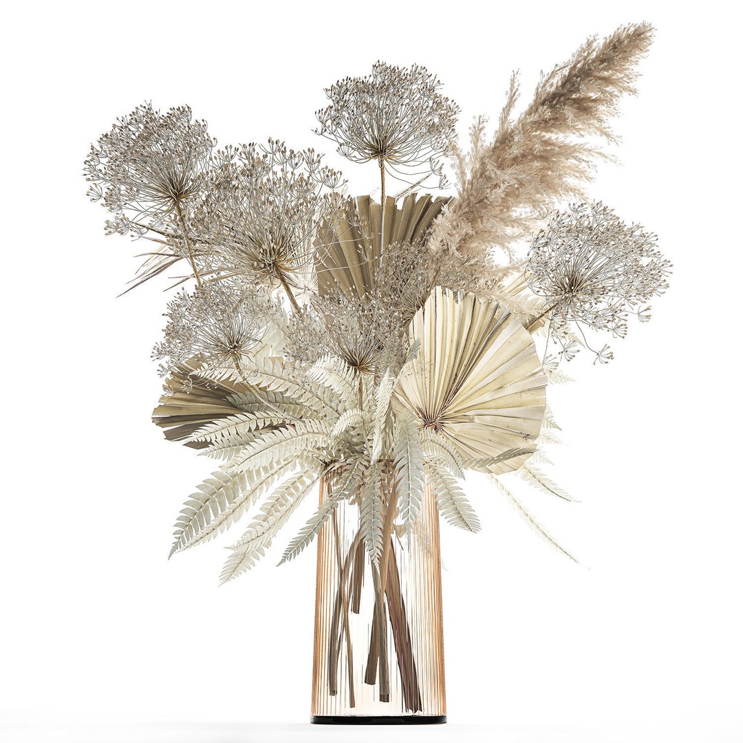 Bouquet Of Dried Flowers 3D Model – Modern Decorative Vase, FBX - View 10