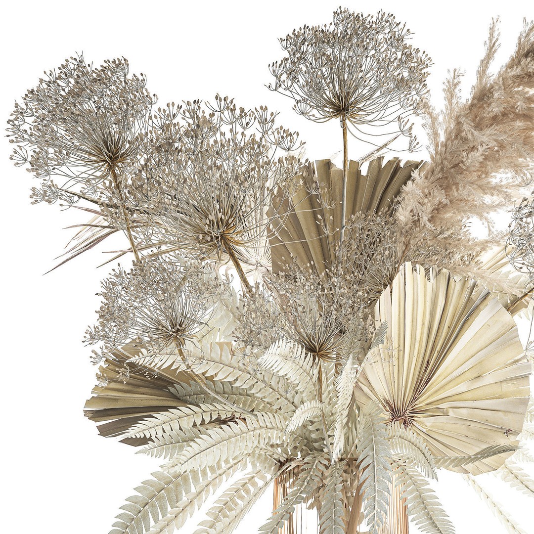 Bouquet Of Dried Flowers 3D Model – Modern Decorative Vase, FBX - View 12