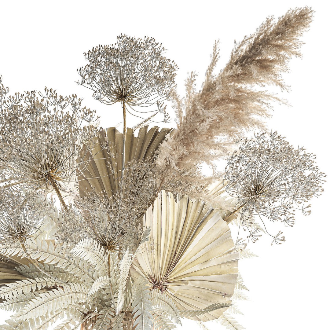 Bouquet Of Dried Flowers 3D Model – Modern Decorative Vase, FBX - View 14