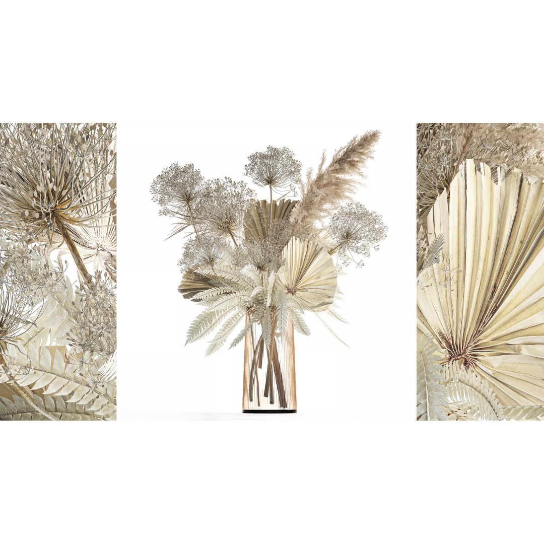 Bouquet Of Dried Flowers 3D Model – Modern Decorative Vase, FBX - View 2