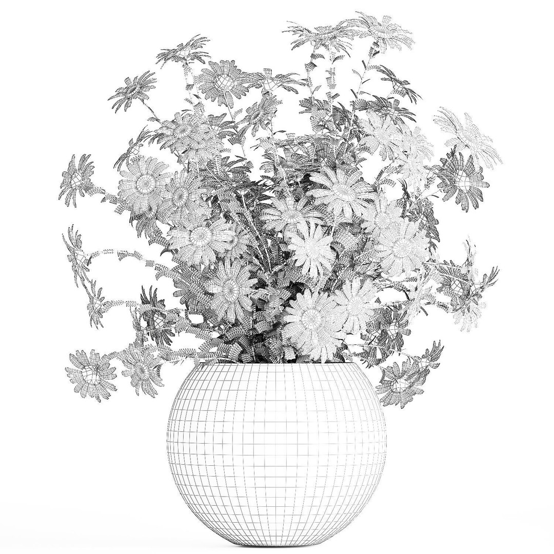 Bouquet of Wildflowers 3D Model – Modern Vase Decor, FBX, PBR