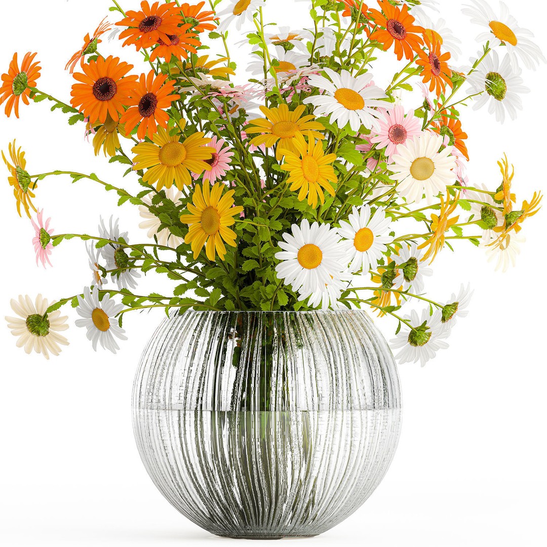 Bouquet of Wildflowers 3D Model – Modern Vase Decor, FBX, PBR - View 10