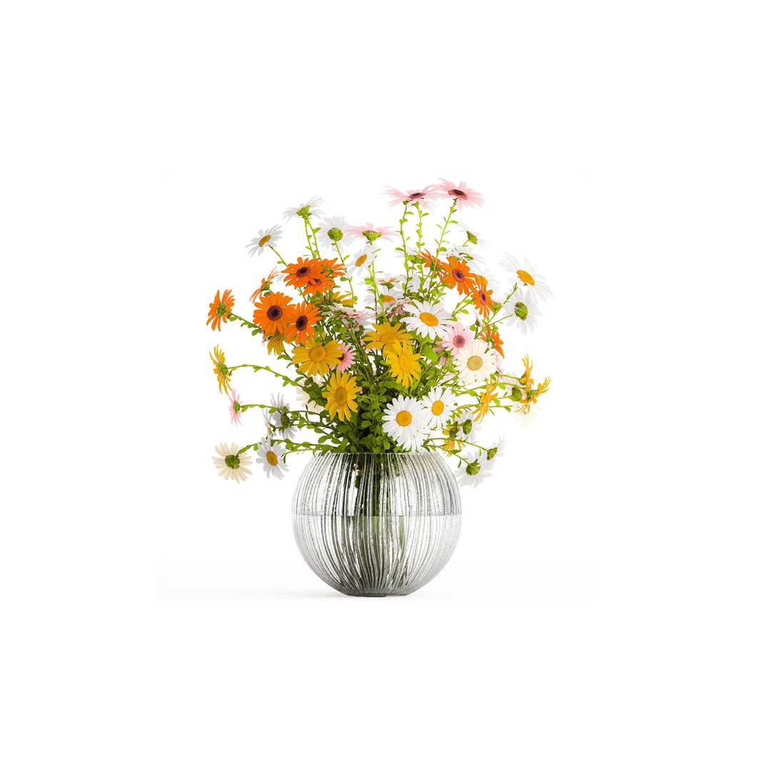 Bouquet of Wildflowers 3D Model – Modern Vase Decor, FBX, PBR - View 3