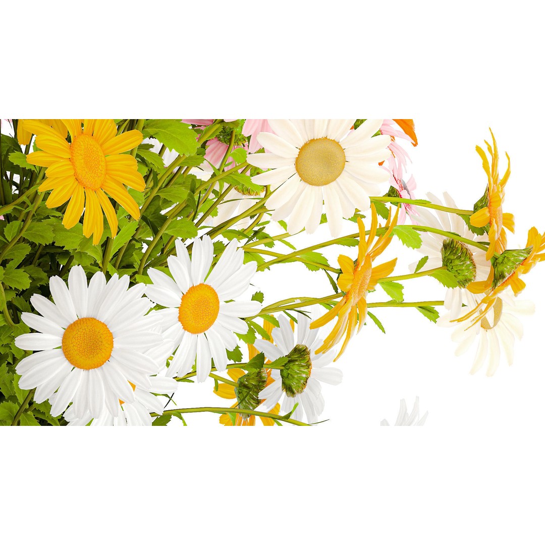 Bouquet of Wildflowers 3D Model – Modern Vase Decor, FBX, PBR - View 7