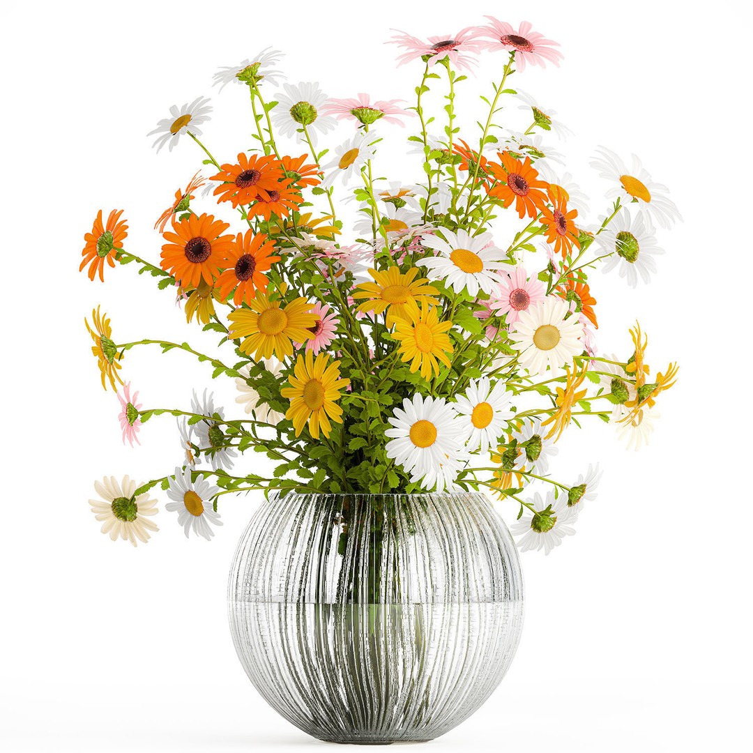 Bouquet of Wildflowers 3D Model – Modern Vase Decor, FBX, PBR - View 8
