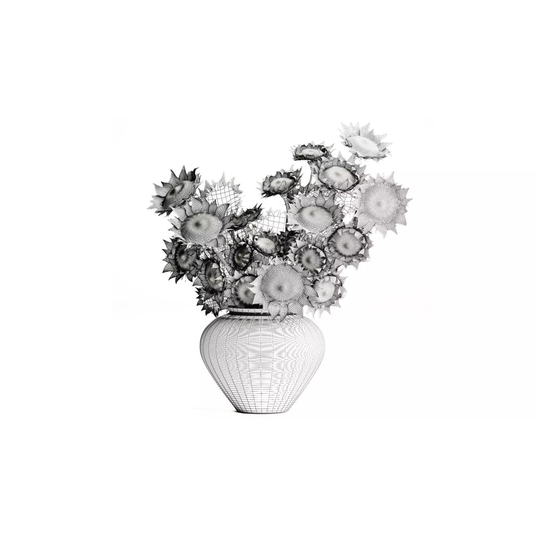Realistic Sunflower Bouquet 3D Model – Modern Ceramic Vase, FBX - View 10