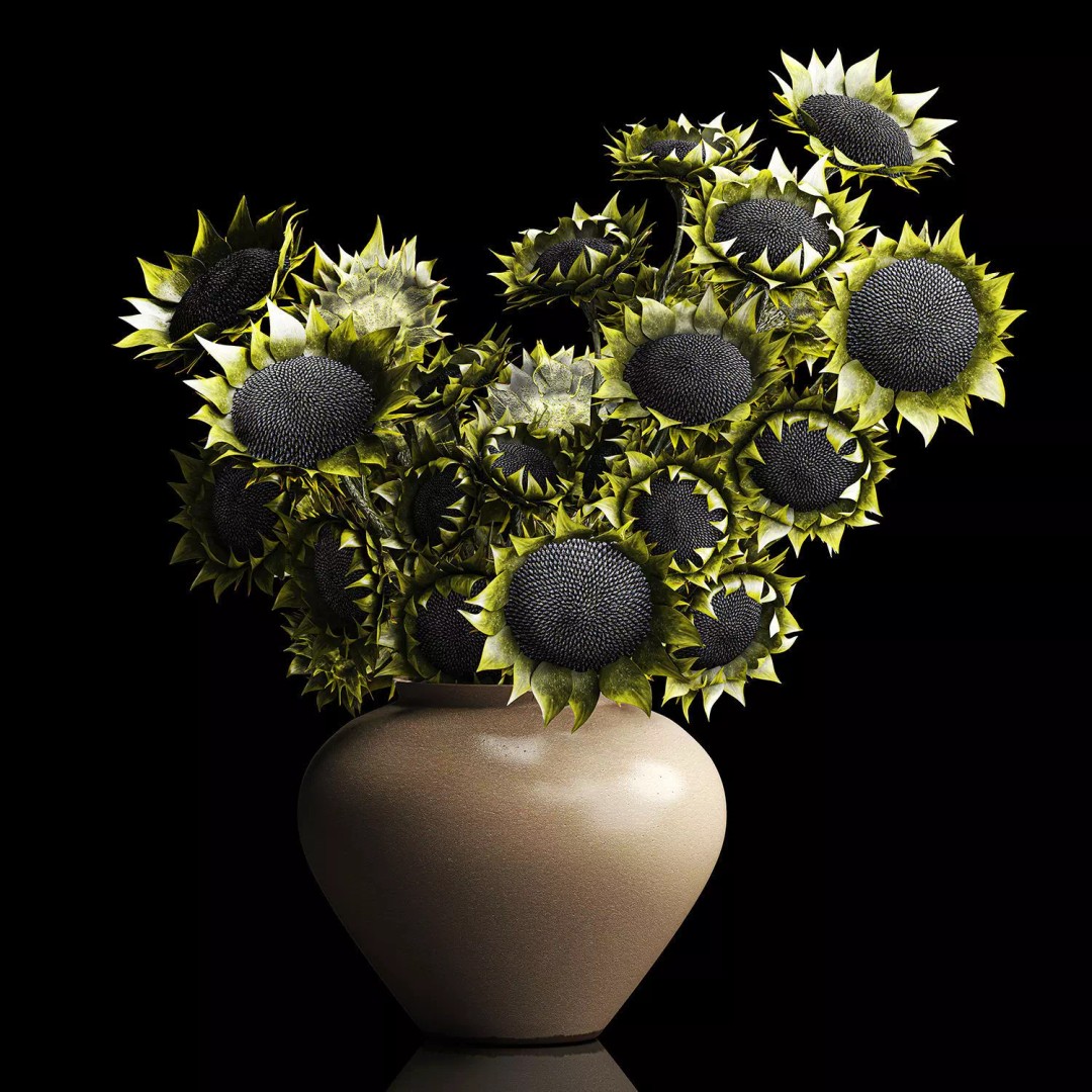 Realistic Sunflower Bouquet 3D Model – Modern Ceramic Vase, FBX - View 11