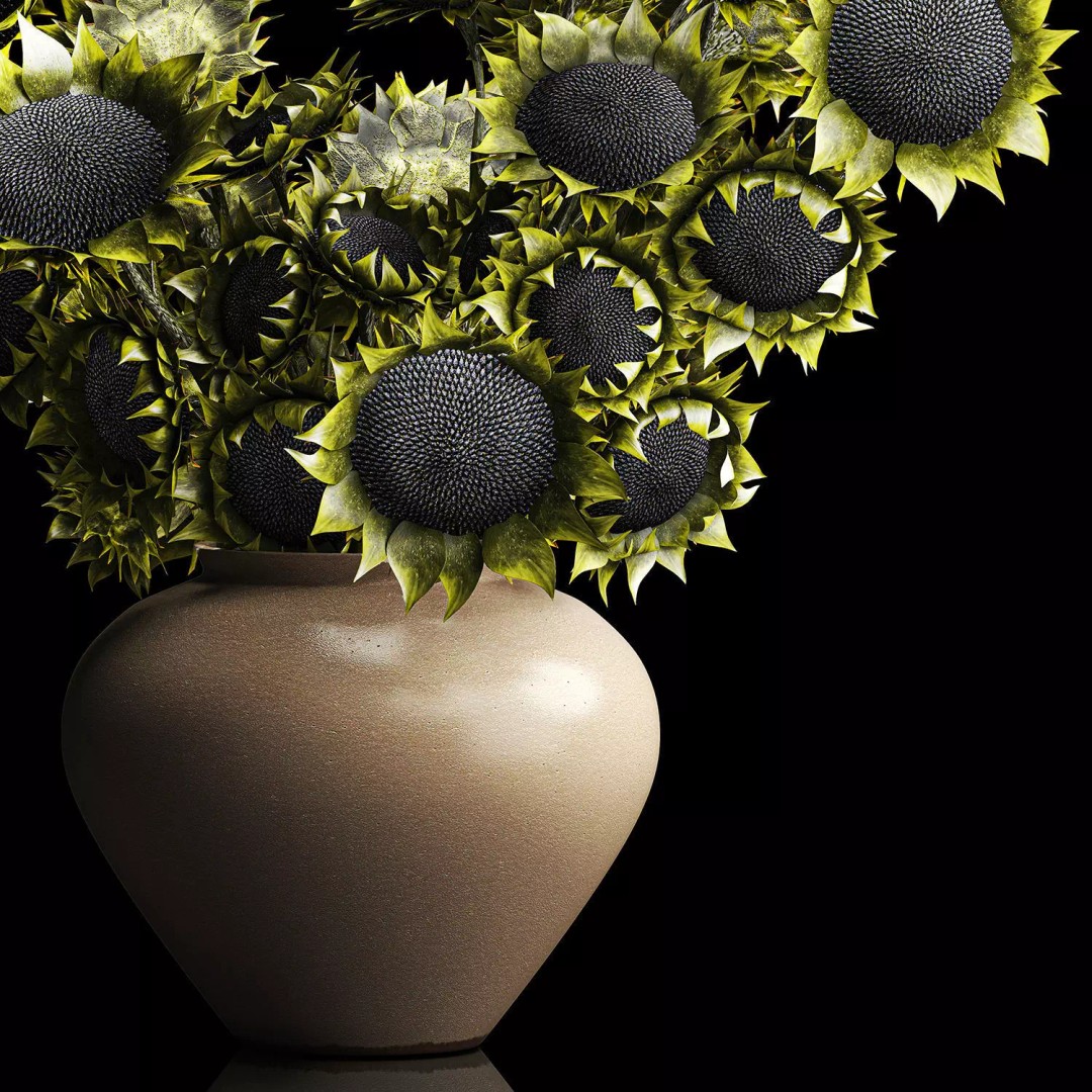 Realistic Sunflower Bouquet 3D Model – Modern Ceramic Vase, FBX - View 13