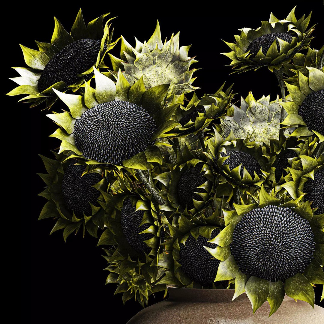 Realistic Sunflower Bouquet 3D Model – Modern Ceramic Vase, FBX - View 14