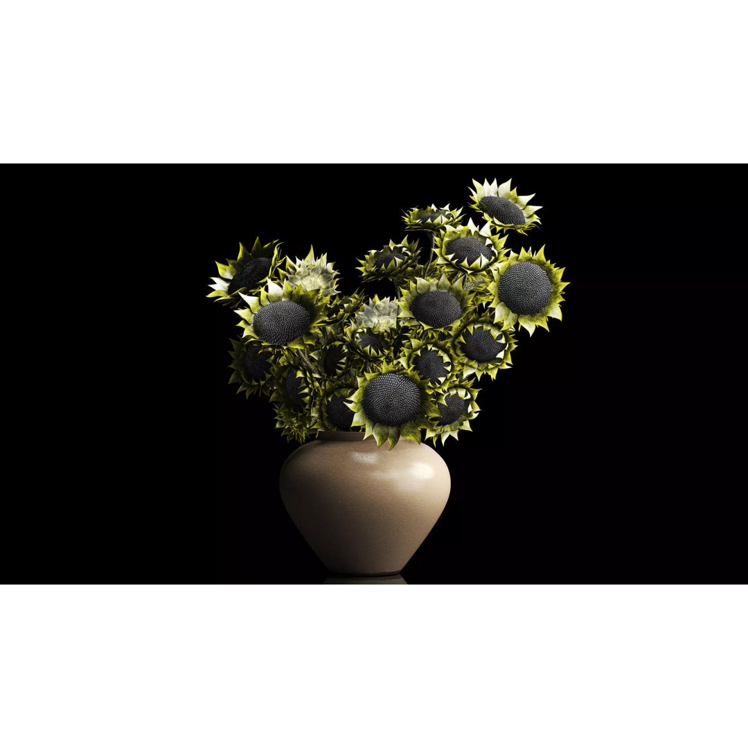 Realistic Sunflower Bouquet 3D Model – Modern Ceramic Vase, FBX - View 2