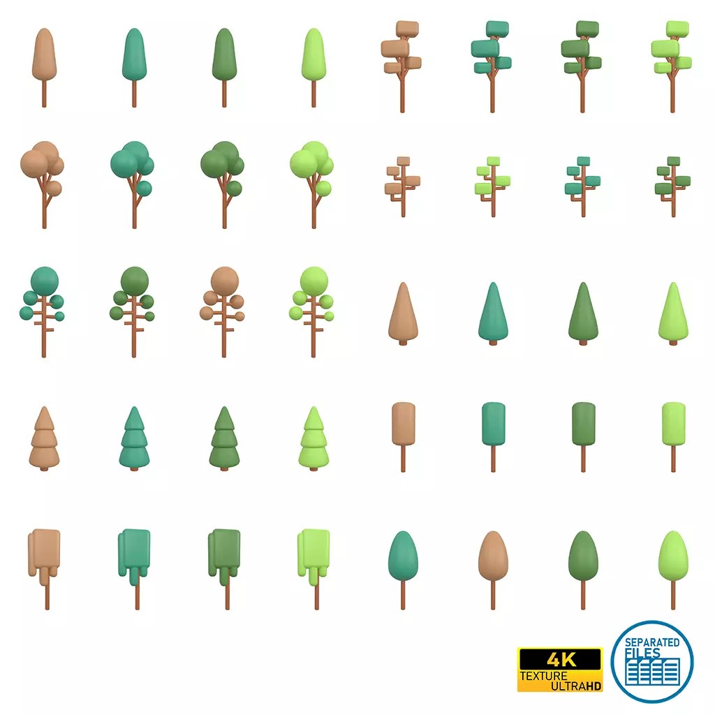 Cartoon Tree 3D Model – Low Poly Pack with PBR Textures, FBX/OBJ - View 2