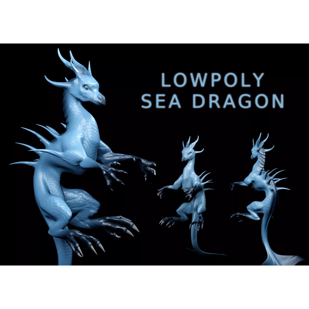 Lowpoly Sea Dragon 3D Model – Rigged Low-Poly Creature, FBX, OBJ - View 2