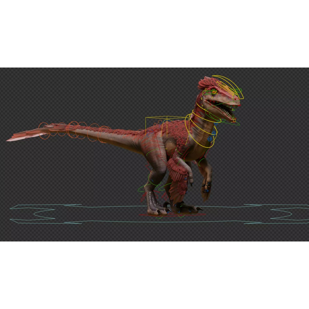 Feathered Raptor 3D Model – Rigged Low Poly Dinosaur for Games, FBX - View 11