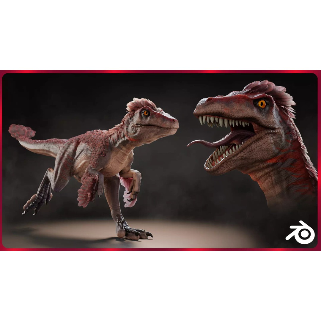 Feathered Raptor 3D Model – Rigged Low Poly Dinosaur for Games, FBX - View 2