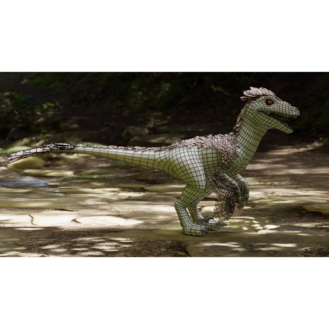 Feathered Raptor 3D Model – Rigged Low Poly Dinosaur for Games, FBX - View 6