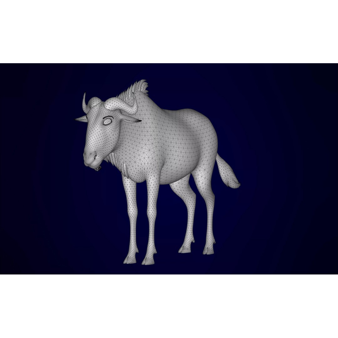 Blue Wildebeest 3D Model – PBR Rigged Animal Character for Animation