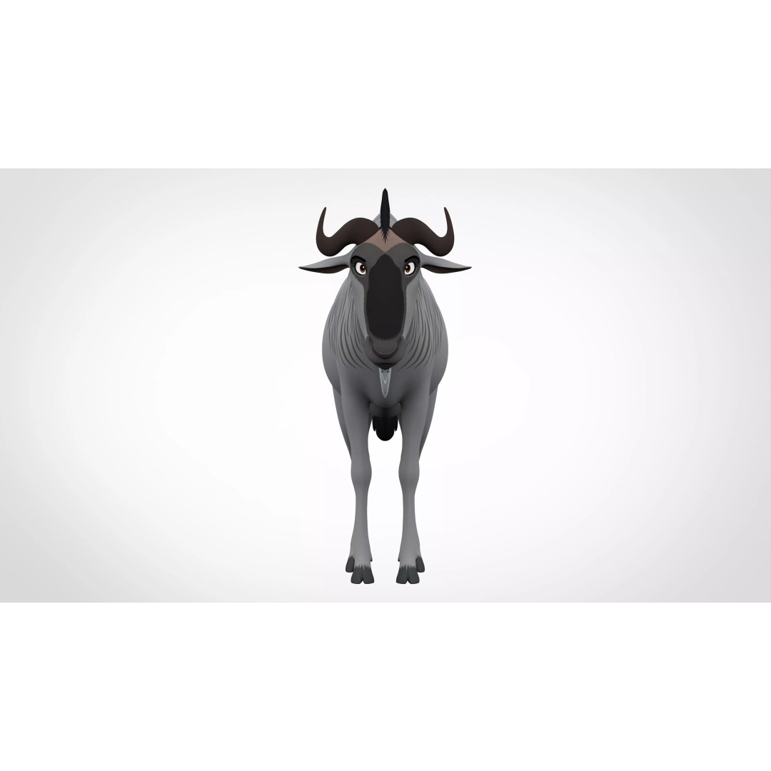 Blue Wildebeest 3D Model – PBR Rigged Animal Character for Animation - View 3