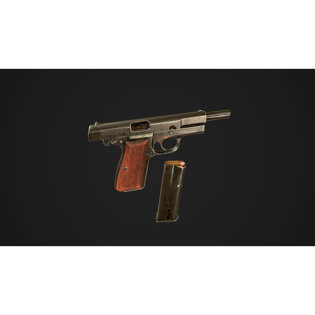 Browning High Power P-35 3D Model – Low Poly Game Ready Asset, FBX - View 12
