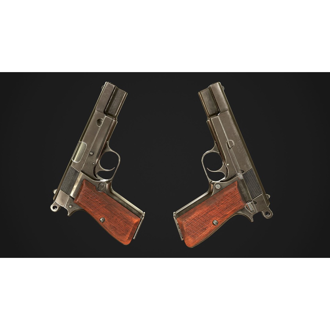 Browning High Power P-35 3D Model – Low Poly Game Ready Asset, FBX - View 3