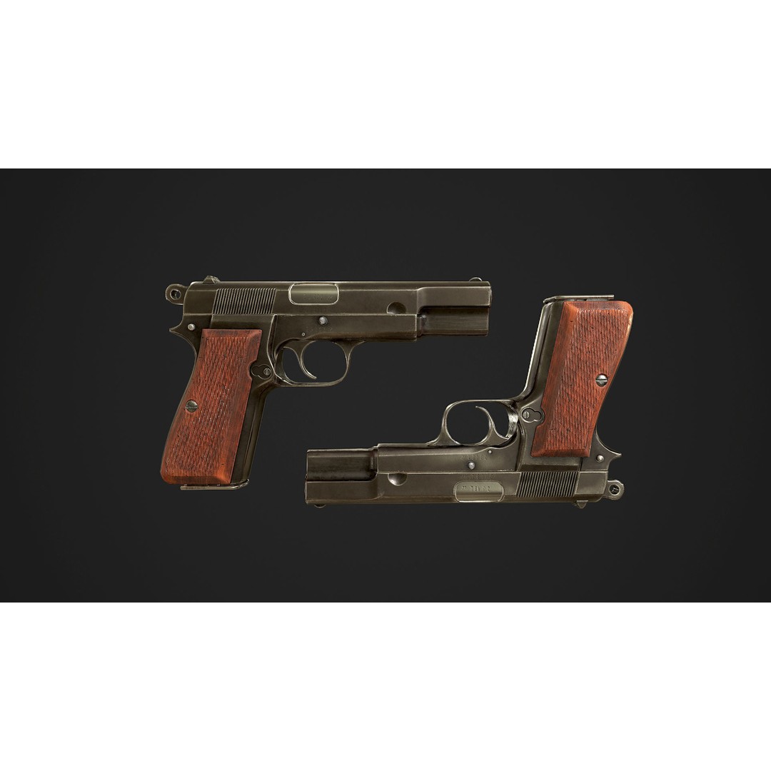 Browning High Power P-35 3D Model – Low Poly Game Ready Asset, FBX - View 4