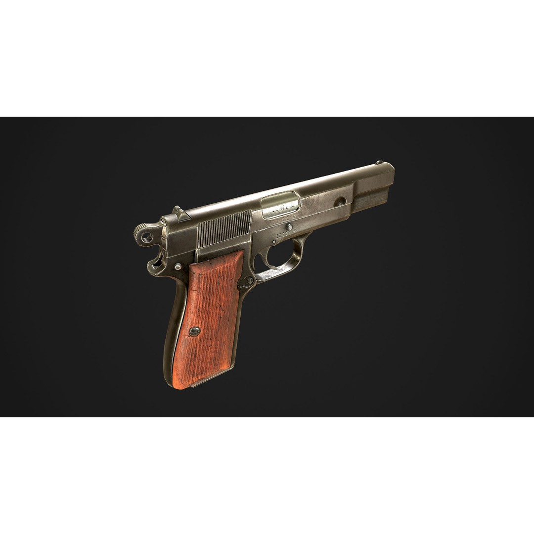 Browning High Power P-35 3D Model – Low Poly Game Ready Asset, FBX - View 6