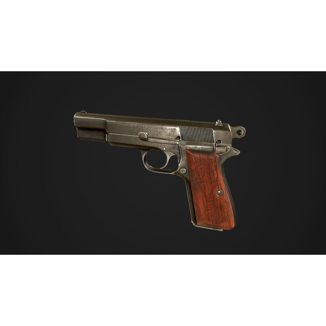 Browning High Power P-35 3D Model – Low Poly Game Ready Asset, FBX - View 7