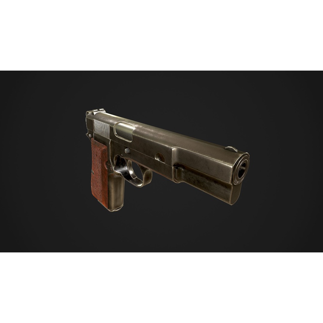 Browning High Power P-35 3D Model – Low Poly Game Ready Asset, FBX - View 8