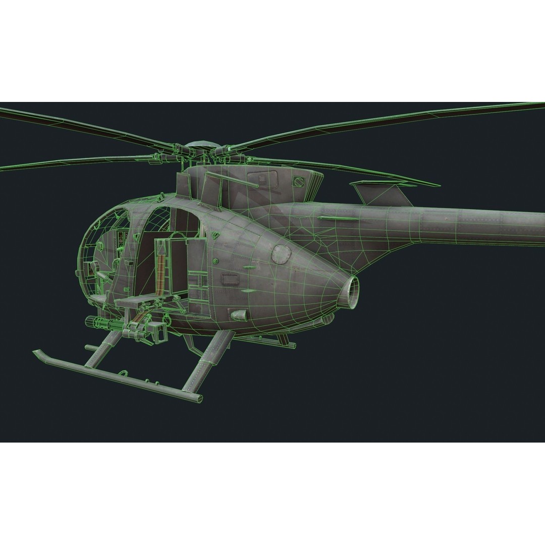 Boeing AH-6 3D Model – Low Poly Helicopter Gunship, FBX, Blender - View 12