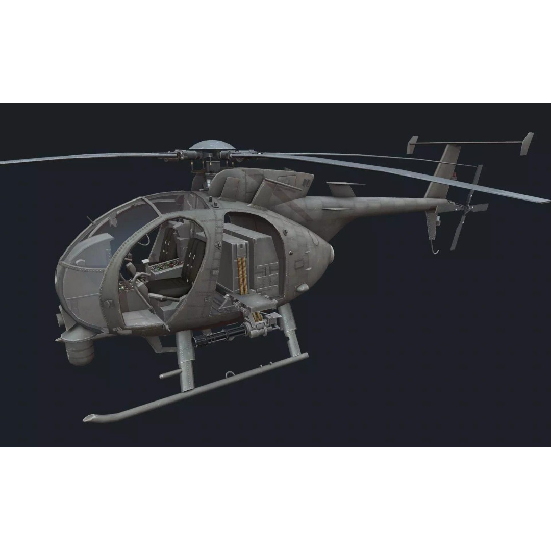 Boeing AH-6 3D Model – Low Poly Helicopter Gunship, FBX, Blender - View 2