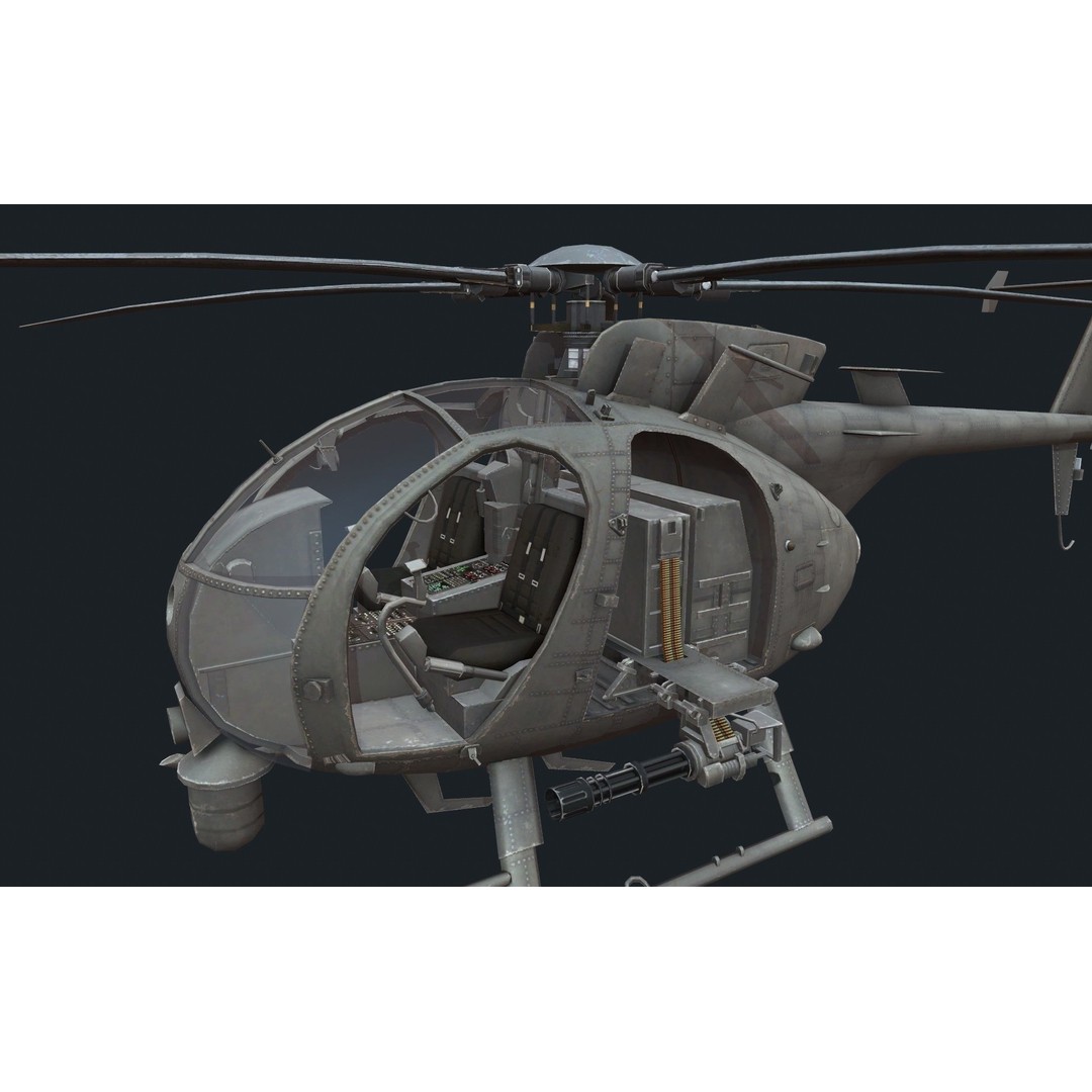 Boeing AH-6 3D Model – Low Poly Helicopter Gunship, FBX, Blender - View 3