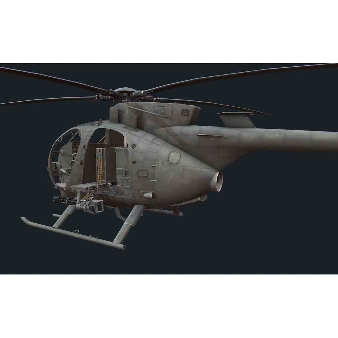 Boeing AH-6 3D Model – Low Poly Helicopter Gunship, FBX, Blender - View 6