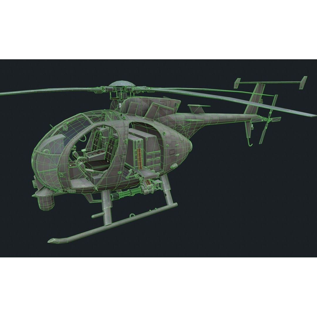 Boeing AH-6 3D Model – Low Poly Helicopter Gunship, FBX, Blender - View 8