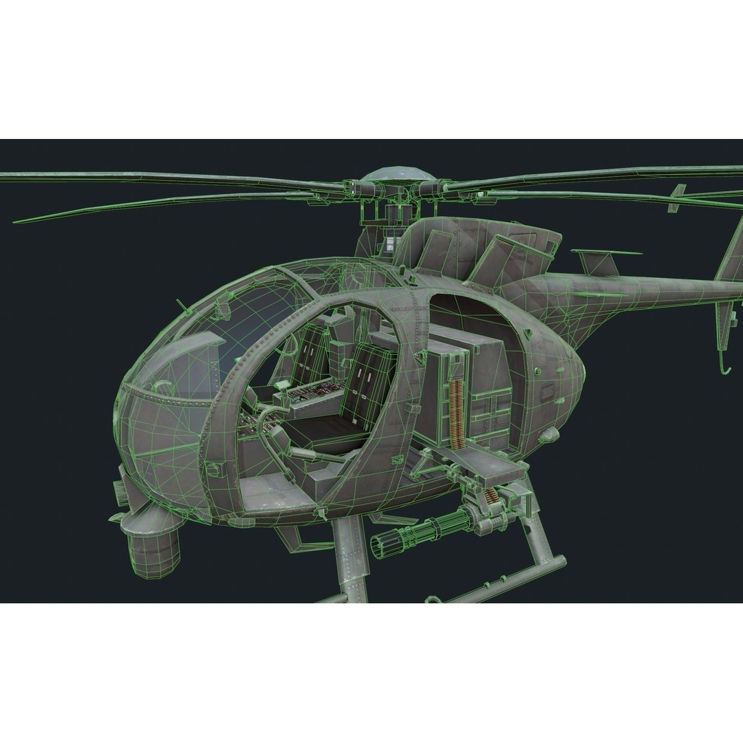 Boeing AH-6 3D Model – Low Poly Helicopter Gunship, FBX, Blender - View 9